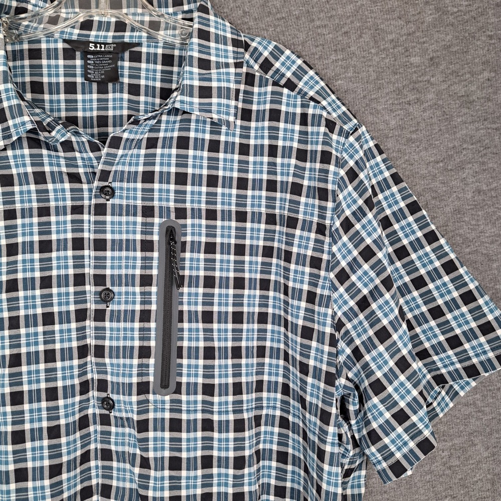 5.11 Tactical Shirt Mens XL Blue Plaid Marksman Utility UPF 50+ Short Sleeve